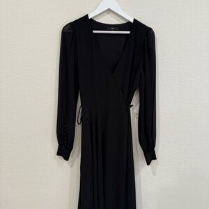 Lulu’s Black Longsleeve Wrap Evening Dress